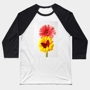 Red Butterfly On Yellow Mum With Pink One Baseball T-Shirt